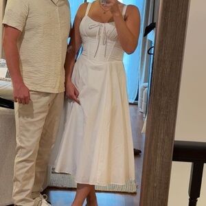 White Milkmaid Corset Back Midi Dress